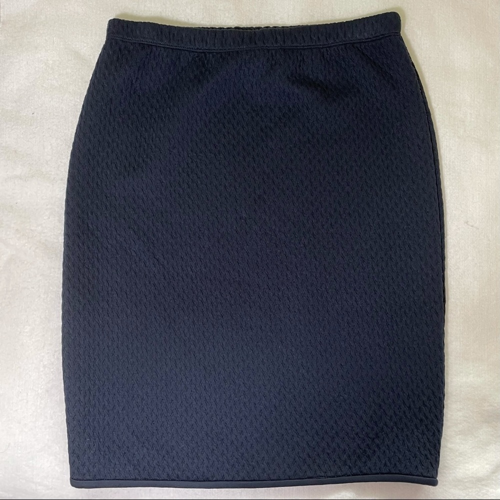 Max Studio Navy Blue Knit Pencil Skirt. Small textures stretch travel ready